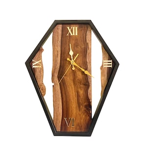 Wood Clock Made of Rose Wood, Metal and Olive Wood Wall Clock, Live Edge Wall Clock, Gift Ideas for New Home, Unique Home Decor, Wall Decor