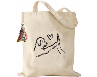 Sac fourre-tout en coton pour chien dessiné à la main, motif animalier sérigraphié