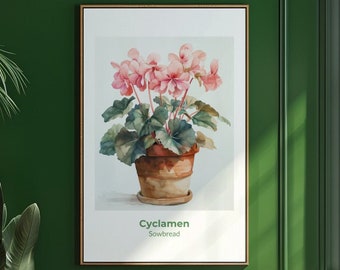 Cyclamen 13 Digital Art Print Watercolor Poster - Wall Art Poster, Instant Download