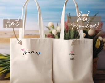 Luxurious High Quality Mothers’ Day Gift for Mom Personalized Tote Bag Butterfly Gift with Kid Names Birthday New Mom Minimalist