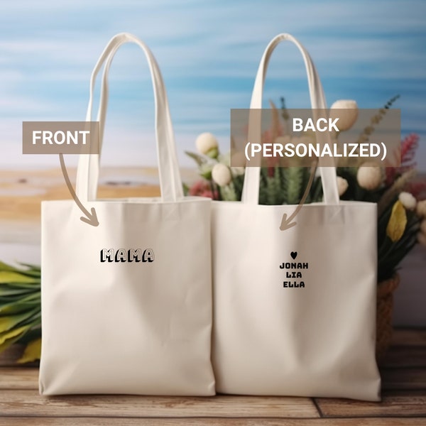 Premium High Quality Mothers’ Day Gift for Mom Personalized Tote Bag Mom Gift with Kid Names Birthday & New Mom Gift Minimalist Tote Mama 3