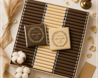 Personalisierte Hochzeitspralinen Gastgeschenke: Goldfolie, Custom Design, Set von 50