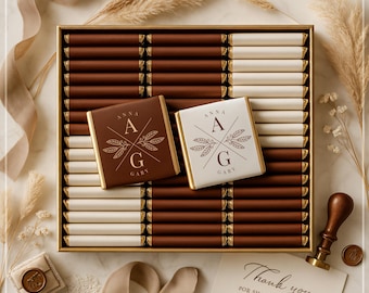 Personalisierte Hochzeitspralinen Gastgeschenke: Goldfolie, Custom Design, Set von 50