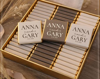Personalisierte Hochzeitspralinen Gastgeschenke: Goldfolie, Custom Design, Set von 50