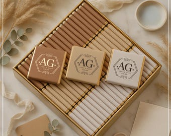 Personalisierte Hochzeitspralinen Gastgeschenke: Goldfolie, Custom Design, Set von 50