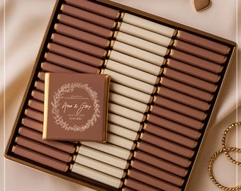 Personalisierte Hochzeitspralinen Gastgeschenke: Goldfolie, Custom Design, Set von 50