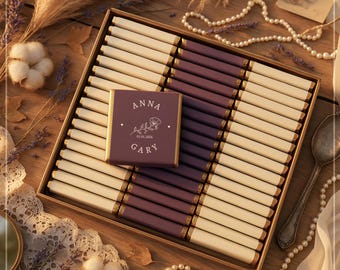 Personalisierte Hochzeitspralinen Gastgeschenke: Goldfolie, Custom Design, Set von 50