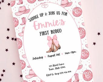 First Rodeo Birthday Invitation: Pink Western Cowgirl Party (Canva Template - Digital Download