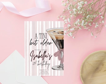 Invitación para 21 cumpleaños: Cóctel de martini, plantilla editable (descarga digital)