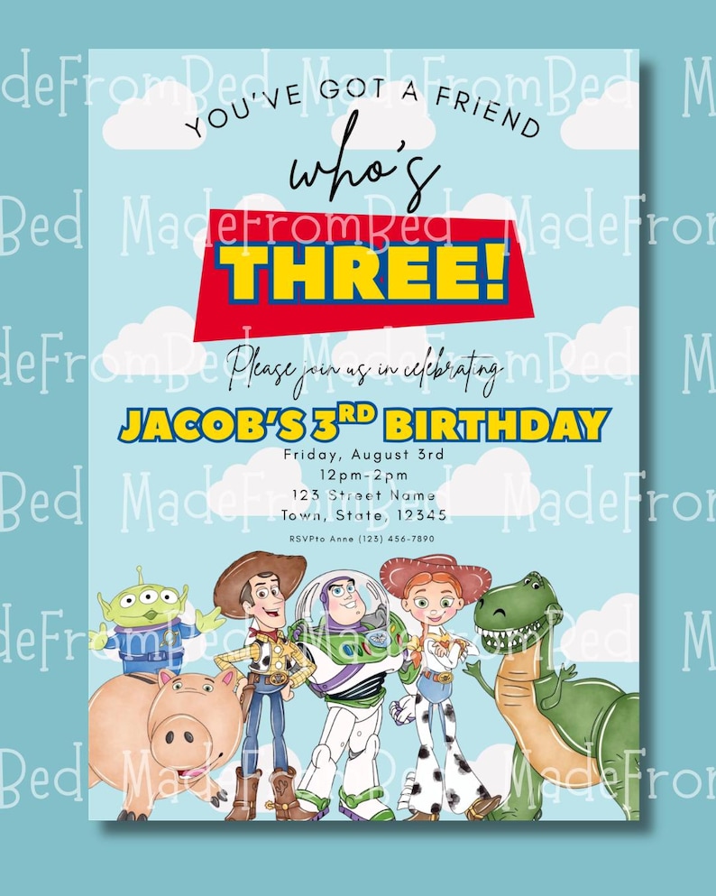 Toy Birthday Invitation: 3rd Birthday, Editable Canva Template (Digital Download) image 3