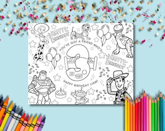 Personalized 3rd Birthday Coloring Page | Western Toy Characters (Digital Download)