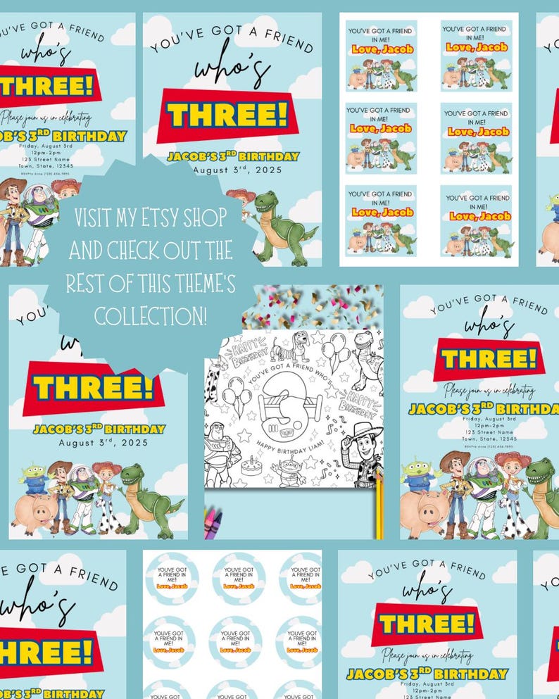 Toy Birthday Invitation: 3rd Birthday, Editable Canva Template (Digital Download) image 2