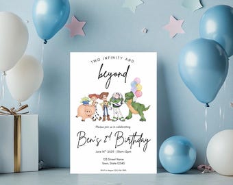 Toy Story Birthday Invitation: Watercolor Woody & Buzz (Digital Template 5x7 in Canva Edit