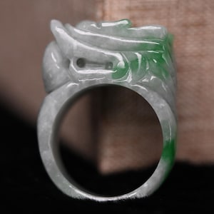 Natural White-Green Jade Dragon Ring, Feng Shui Lucky Ring, Exquisite Craft, New Year & Christmas Gift
