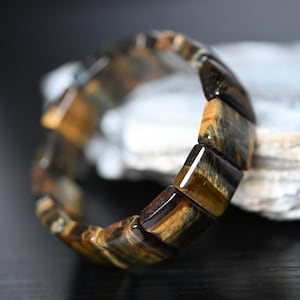 Golden Tiger Eye Beaded Bracelet 20mm – Large Square Beads | Lucky Feng Shui Gift for Birthday or Christmas