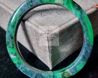 52mm Green Jade Bangle Bracelet with Golden Sparkle  Lucky Gift for Holidays & Special Occasions
