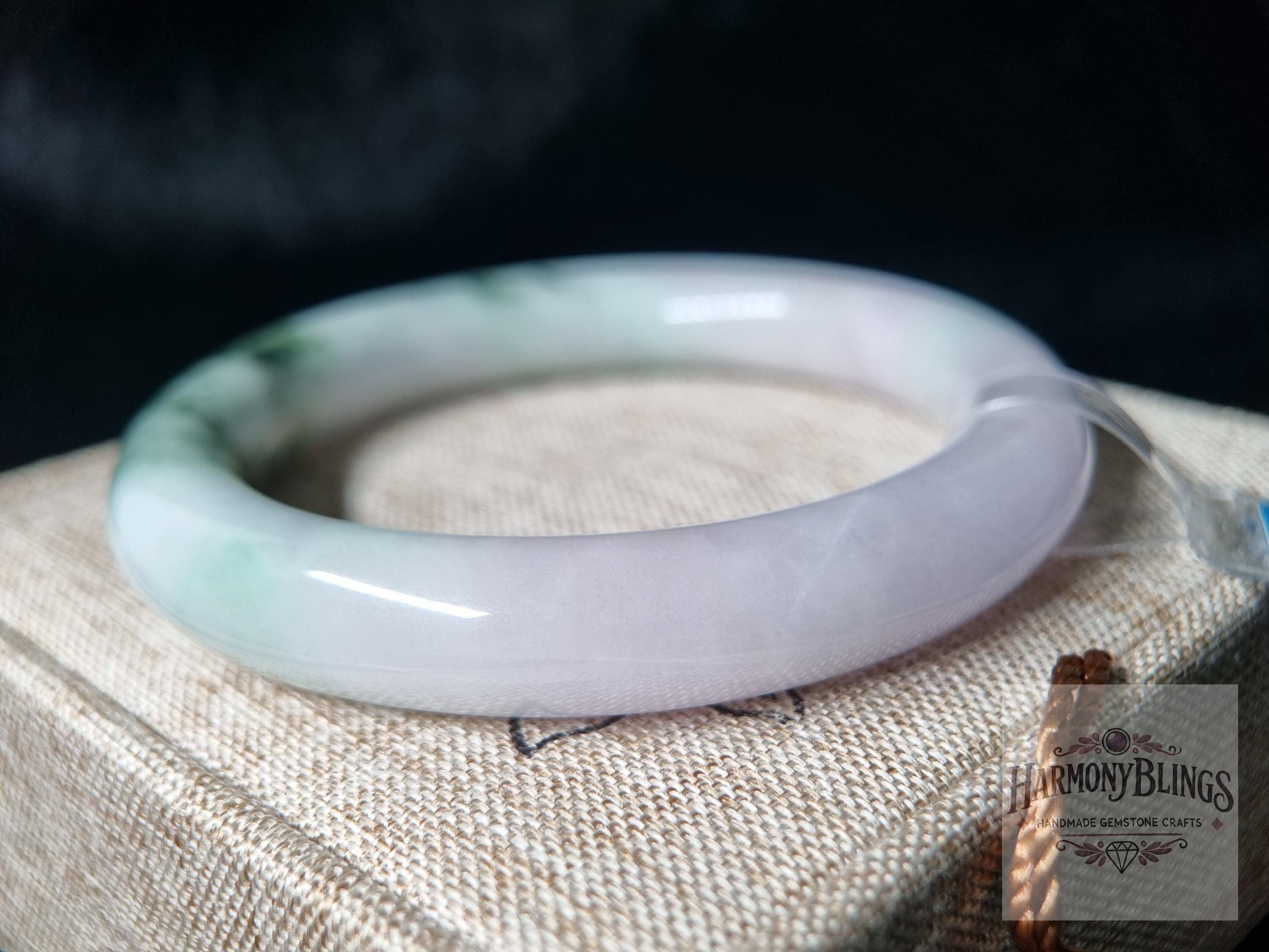 アクセサリー 天然翡翠 バングル 内径59mm 白緑系 ジェイド ブレスレット