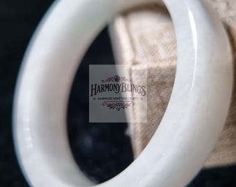 53mm White Jade Bangle - Wide Band Lucky Charm for New Year, Feng Shui Bracelet