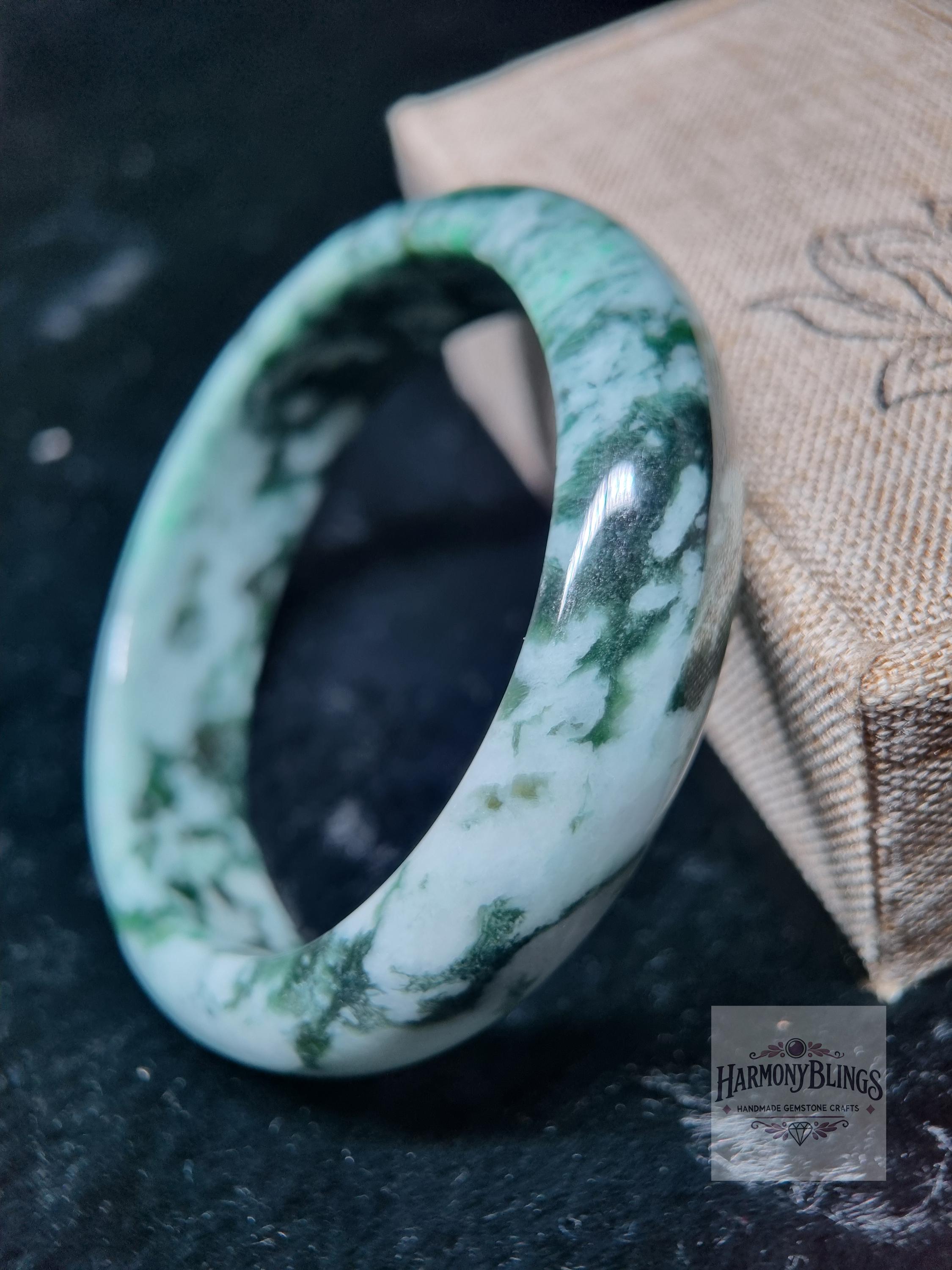 Bracelet Jonc En Jade Blanc-vert 59mm - Magnifique Bijou Fantaisie Pour Femme - Neuf Sans Emballage