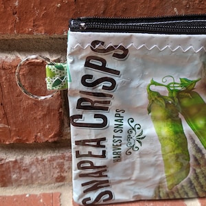 Key Ring Zipper Pouch Repurposed Snack Bag Organizer Money Cards Holder