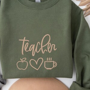 Embroidered Teacher Sweatshirt: Apple, Heart, Coffee - Appreciation Gift