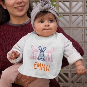 Personalized Easter Baby Bib: Soft Terry Cloth with Bunnies