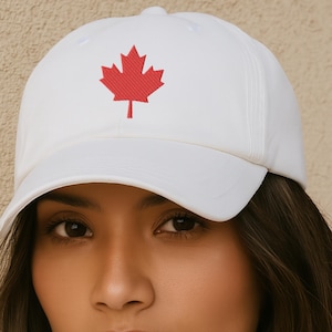 White Cap with Red Maple Leaf Embroidered, Canadian Heritage Hat, Maple Leaf Baseball Cap, Unisex Summer Hat, Gift for Him or Her