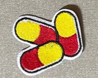 Pill Patch yellow Red Capsule Medicine Vitamin Iron-On Applique Nurse Backpack Lapel Jacket Accessory medical iron on patch for backpack