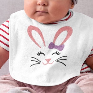 Personalized Embroidered Bunny Bib: Soft Terry Cloth Easter Gift