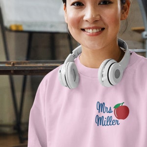 Personalized Teacher Sweatshirt: Embroidered Apple Design, Custom Name