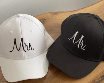Embroidered Mr & Mrs Dad Hats | Newlywed Gift | Adjustable Baseball Cap | Just Married Hat | Honeymoon Hats