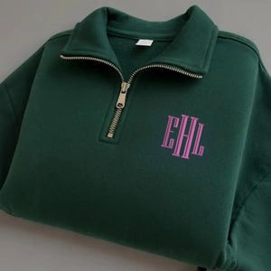 Sudadera con cremallera hasta el cuello y monograma bordado / Sudadera personalizada / Regalo con monograma / Sudadera cómoda personalizada / Regalo para el Día de la Madre