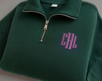 Bluza z haftowanym monogramem i zamkiem błyskawicznym | Spersonalizowana bluza | Prezent z monogramem | Przytulna, spersonalizowana bluza | Prezent na Dzień Matki