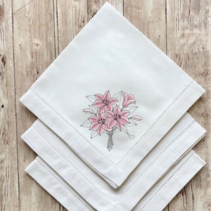 Embroidered Napkin Set Floral Linen Wildflower Napkins Reusable Botanical Cloth Dinner Decor Wedding Gift