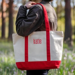 Canvas Tote Personalized Reusable Monogram Bag Custom Embroidered Book Bag Carry All Preppy Style Reusable Canvas Tote Bag for School