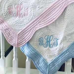 Personalized Baby Quilt: Embroidered Monogram, Heirloom Blanket