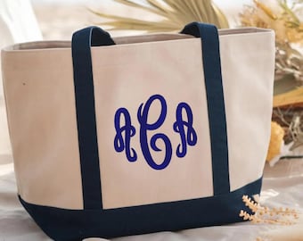 Gepersonaliseerde draagtas canvas monogram | Zwaar geborduurd cadeau bruidsmeisje | Moederdagcadeau