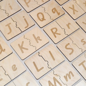 Tarjetas de rompecabezas de alfabeto de madera conjunto de fuentes QLD inglesas móviles hechas a mano para niños pequeños letras de aprendizaje en casa materiales Montessori