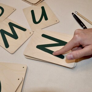 Papel de lija del alfabeto de madera Letras táctiles hechas a mano en inglés, azulejos de rastreo, habilidades de práctica de preescritura para niños pequeños, materiales QLD Font Montessori