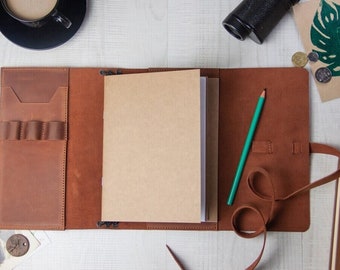 Journal leather cover, Personalized notebook cover, Journal refillable, Custom journal cover, Engraved journal for men, Custom notebook