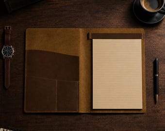 Leather padfolio organizer, Legal size portfolio, Business folder with notepad, Handmade leather portfolio, Gift for men & women