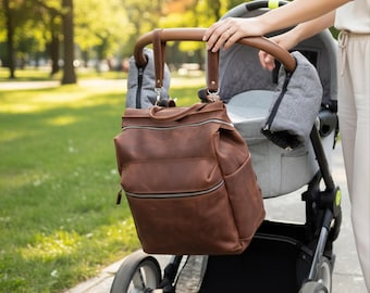 Personalized diaper bag, Custom diaper bag, Leather diaper backpack, Baby diaper backpack, Convertible diaper bag, Mom  backpack