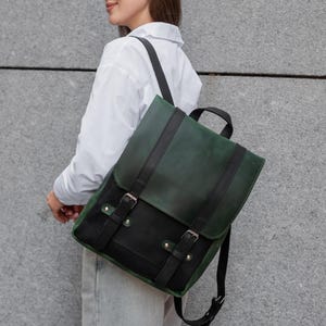 Green leather backpack, Leather backpack laptop, Leather backpack for work, Handmade leather backpack, Leather school backpack