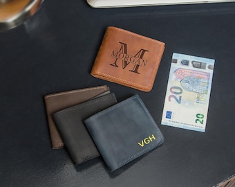 Awofer Personalized Men's Leather Wallet - Custom Engraved With Photo/Text, Vintage Crazy Horse Leather, RFID Blocking