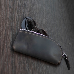 Estuche para gafas hecho a mano, Estuche para gafas de cuero, Estuche para anteojos de cuero, Estuche para gafas de sol suave, Estuche para anteojos con cremallera, Estuche para gafas de sol hecho a mano