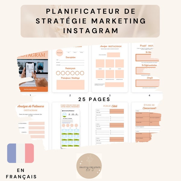 Planificateur marketing sur Instagram, Modèle de planificateur, pour créateur de contenu, spécialiste du marketing, à éditer sur Canvas