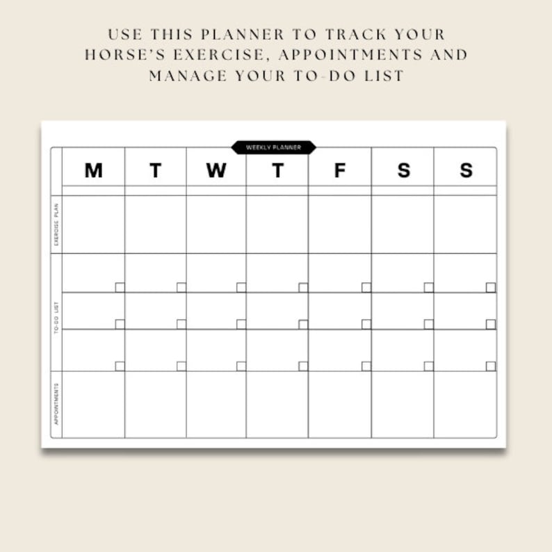 NEW Horse Owner Printable Weekly Planner Equestrian Weekly Planner A4 ...