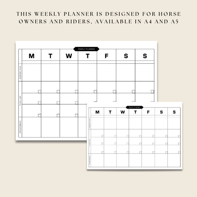 NEW Horse Owner Printable Weekly Planner Equestrian Weekly Planner A4 ...