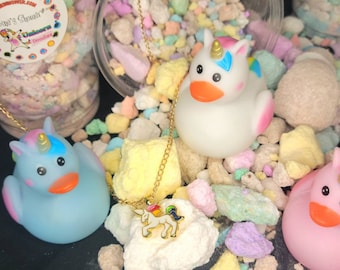 Unicorn Bath Crumbles: Necklace & Rubber Ducky Bath Toy, reward, surprise