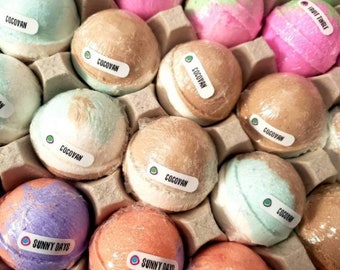 30 Custom Labeled Handmade Bath Bombs, Moisturizing, 2oz Wrapped